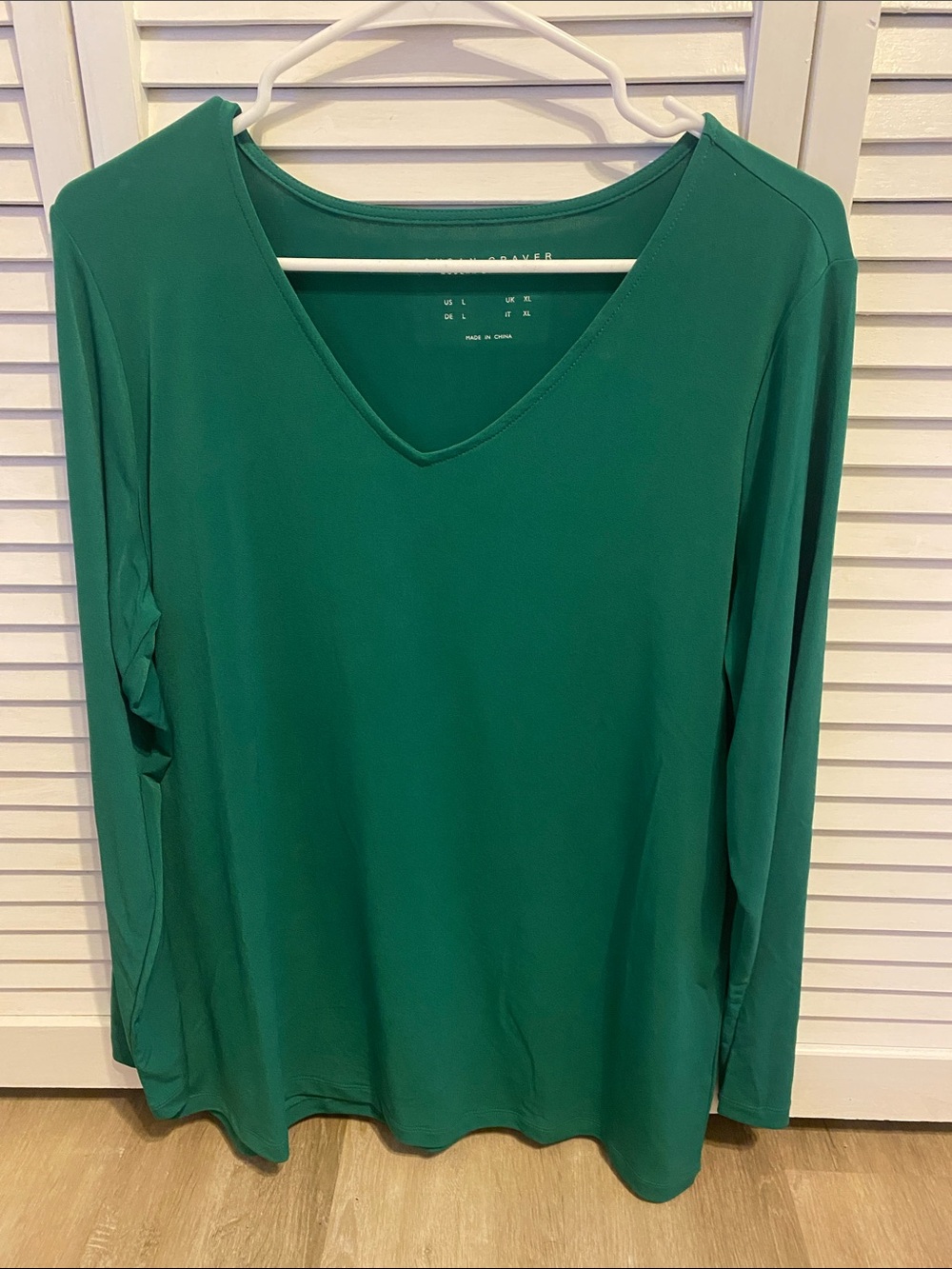 Susan Graver Emerald Green V-Neck Long Sleeve Top